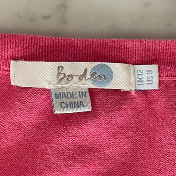 BODEN Pink Red Grosgrain Placket Button Cotton Long Sleeve Cardigan Swea… - Picture 12 of 15